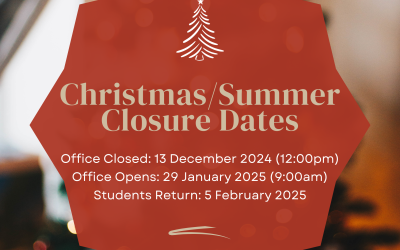 Christmas / Summer Closure Dates